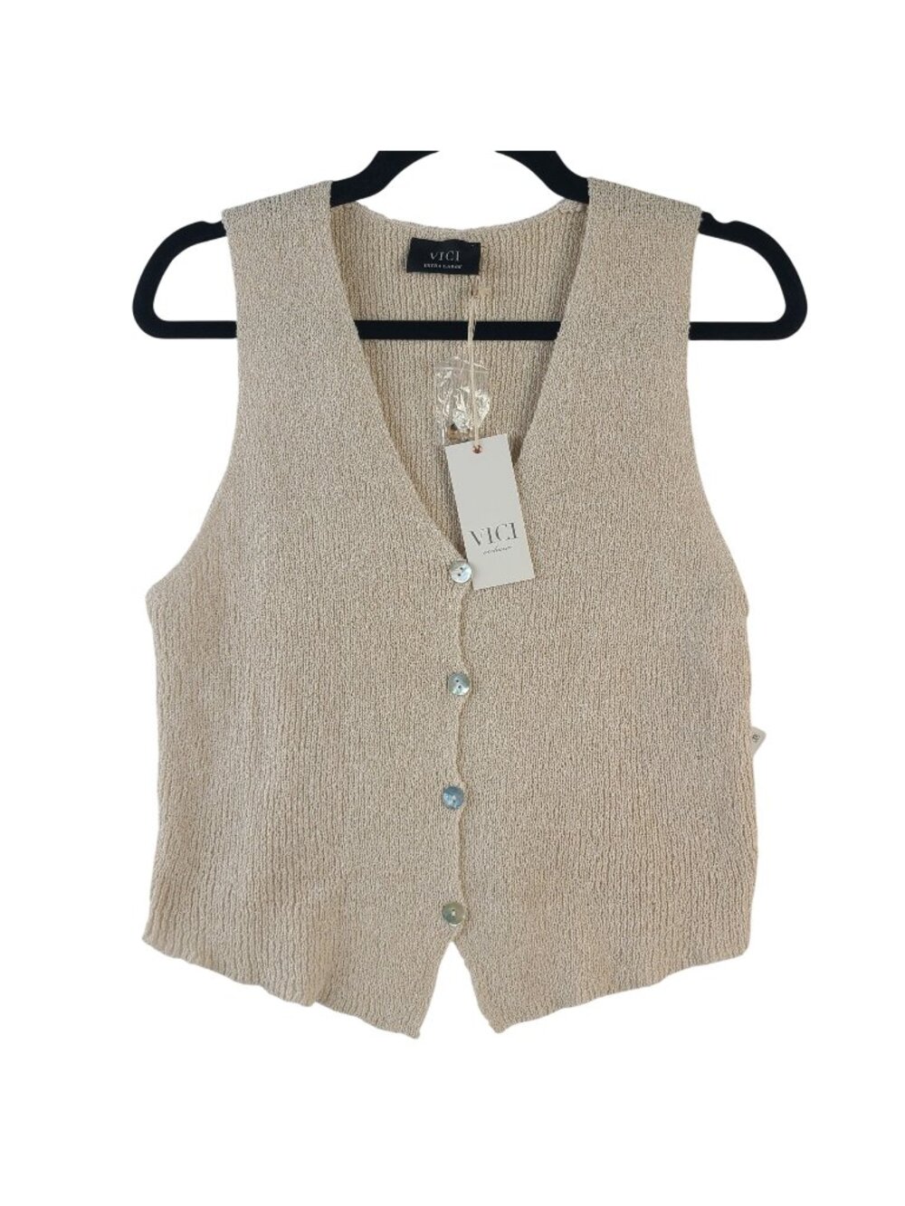 NEW Vici Ecru Knit Button-Down Vest Top Sz XL